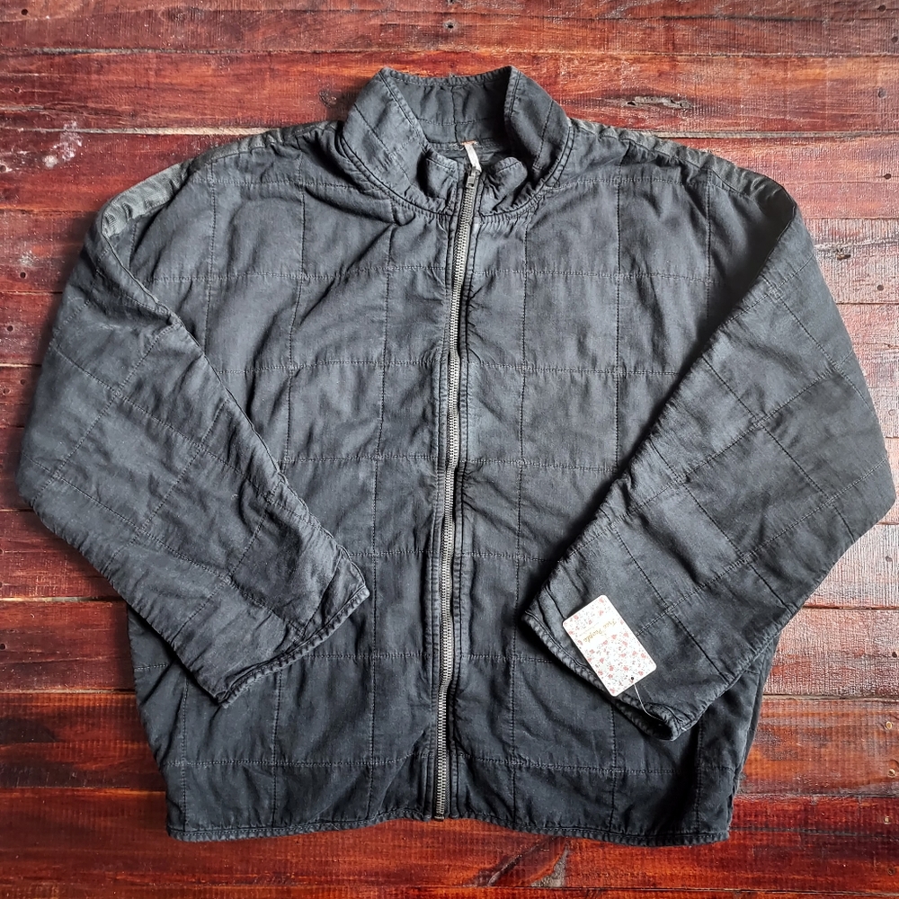 Free People Dolman Quilted Full Zip Washed Black Knit Jacket NWT XL $198 - Picture 3 of 13